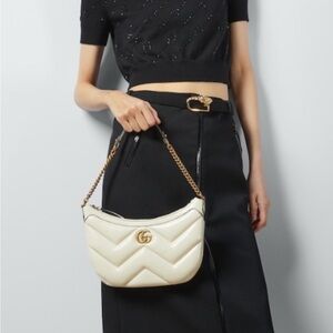 GUCCI GG Marmont Small White Chevron Leather Shoulder Bag 777263 AAC74 9206
